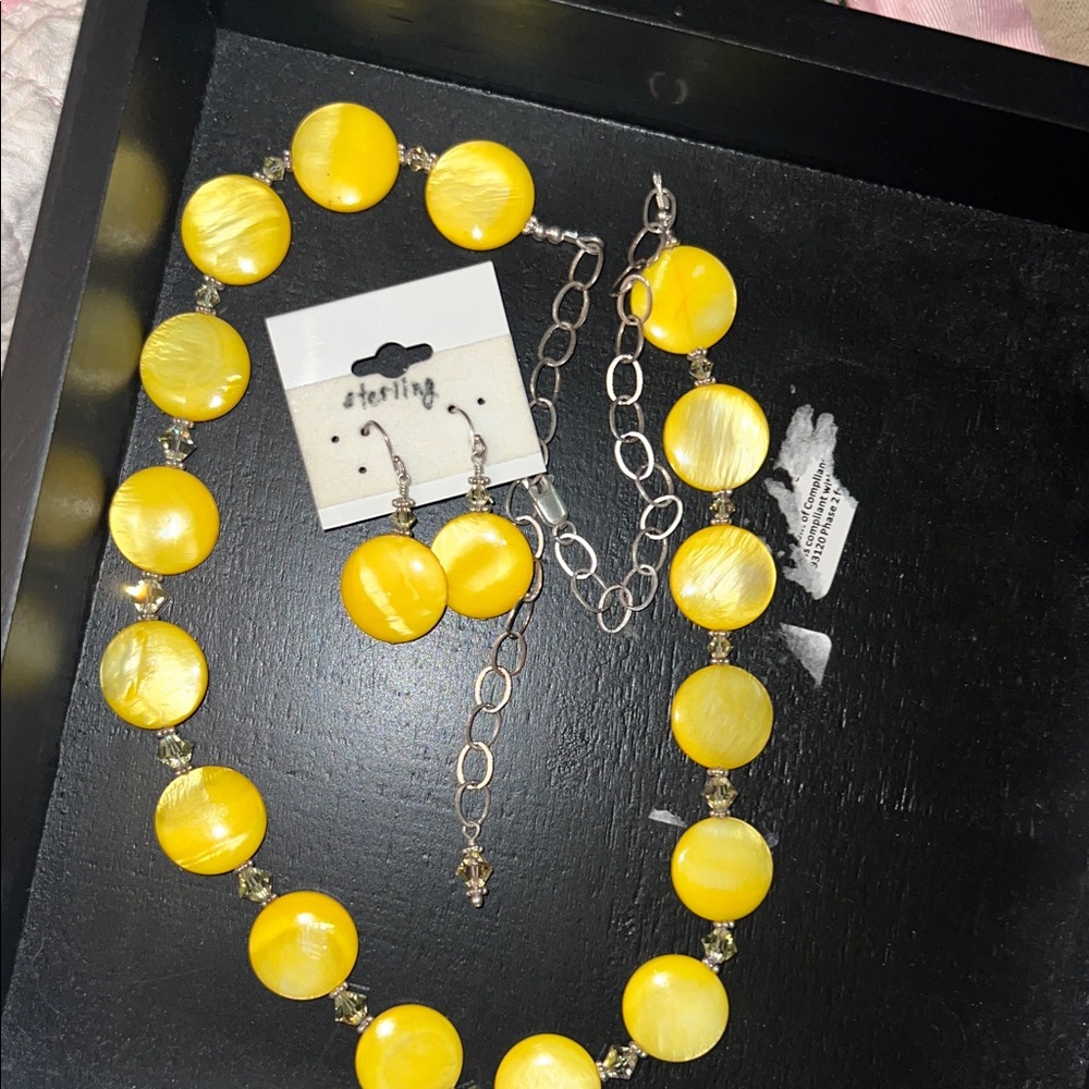 Yellow Beaded Necklace and Earring Set